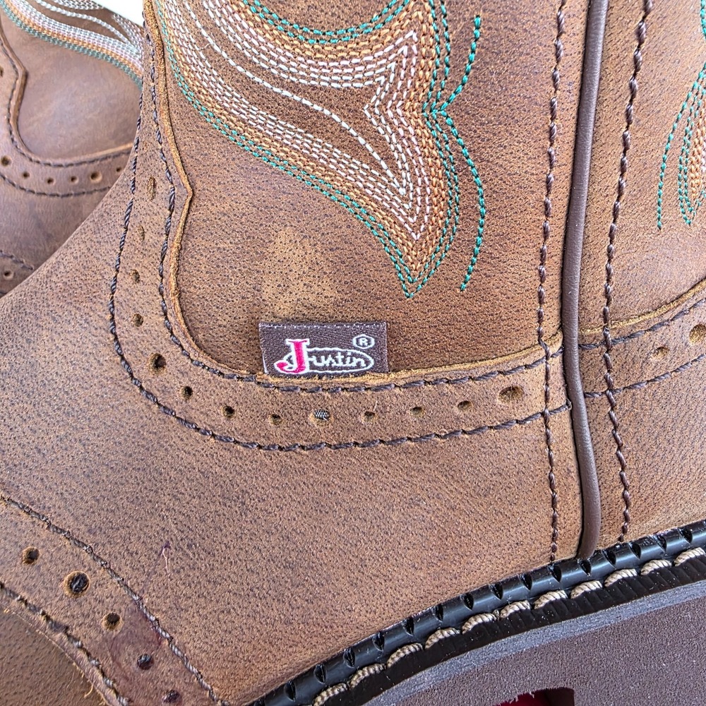 Justin Boots INJI Brown Water Buffalo Wide Square Toe Boots Size 6.5B GY9984 NEW - Picture 6 of 16